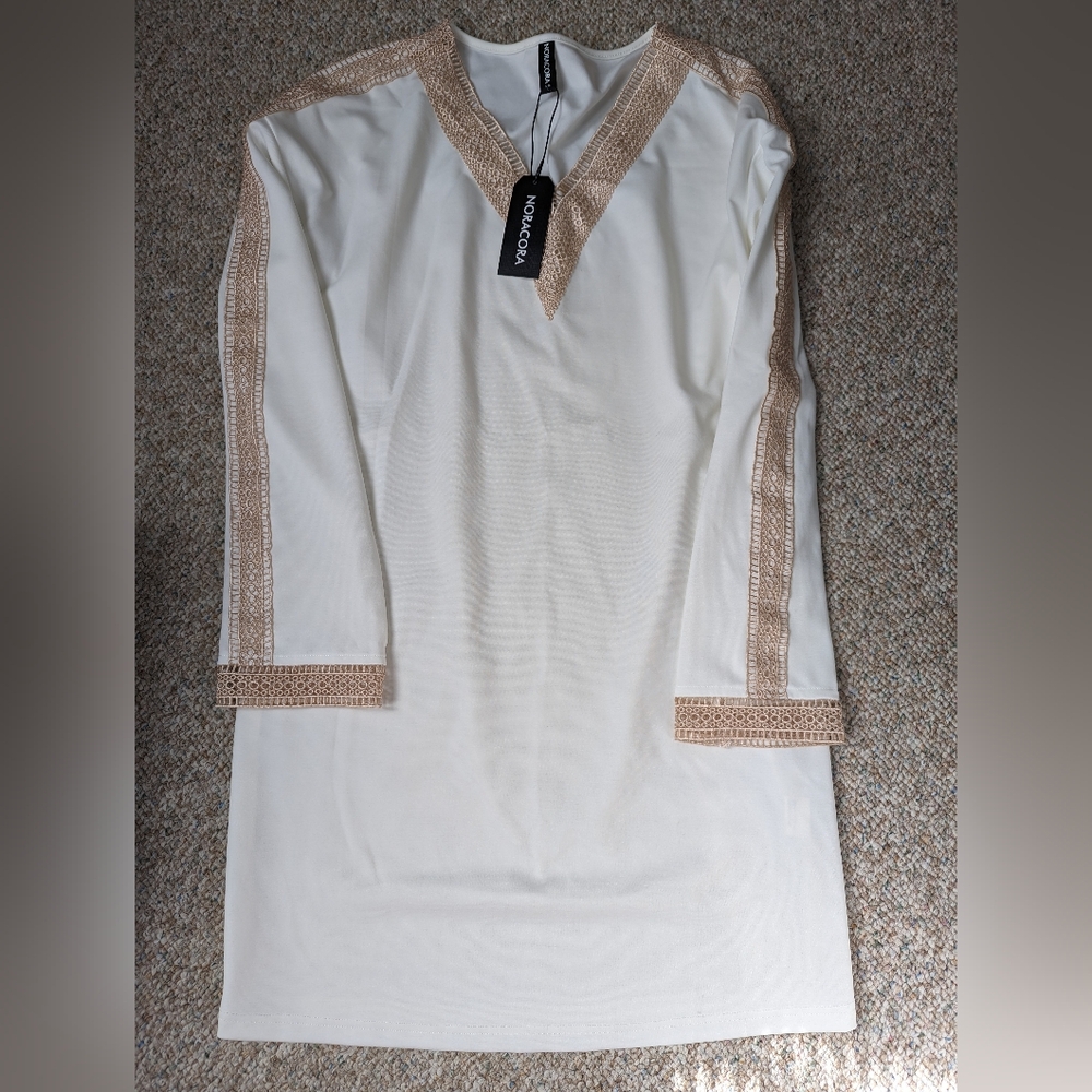Ivory and Tunic Tan Dress with Crochet Details NWT Large
